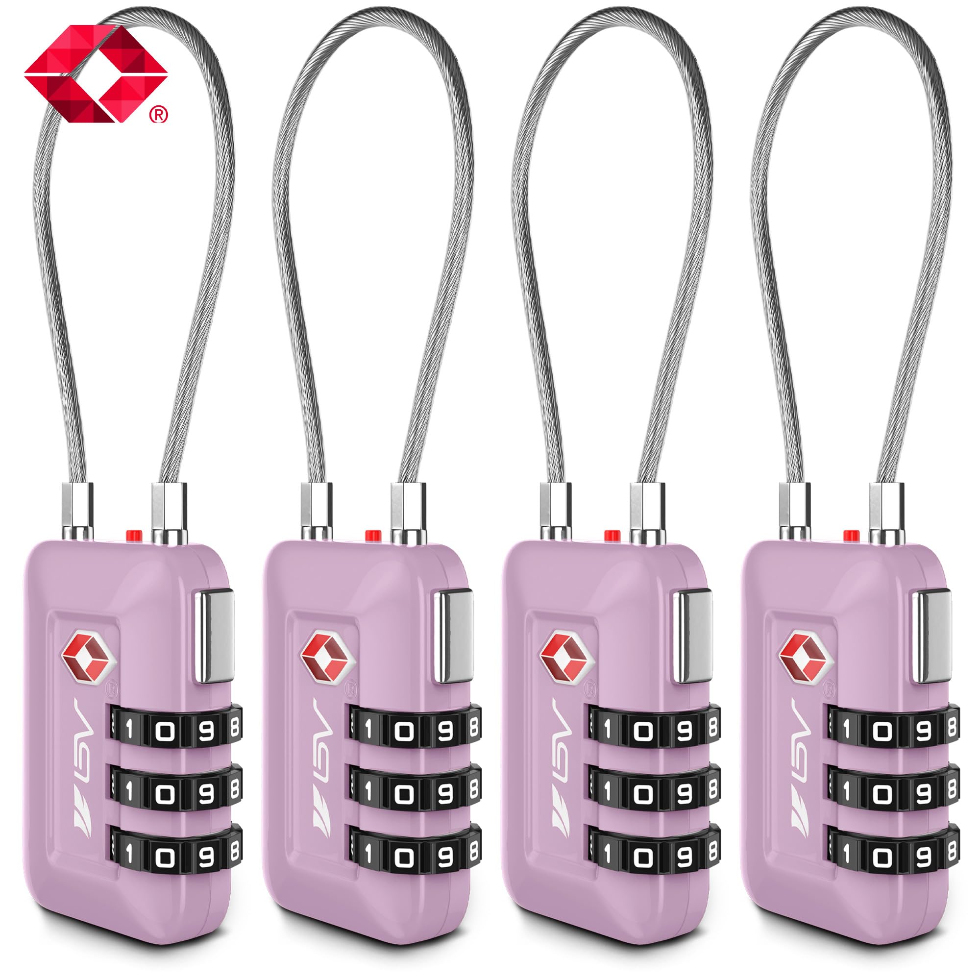 TSA Accepted Luggage Travel Lock, Set-Your-Own Combination Lock for School Gym Locker, Luggage Suitcase Baggage Locks, Filing Cabinets, Toolbox, Case (Purple, 4 Pack)