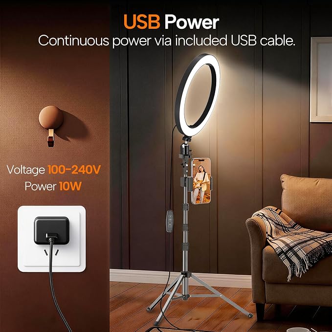 Anillo de luz 10" con trípode extensible y soporte para teléfono miniatura 8