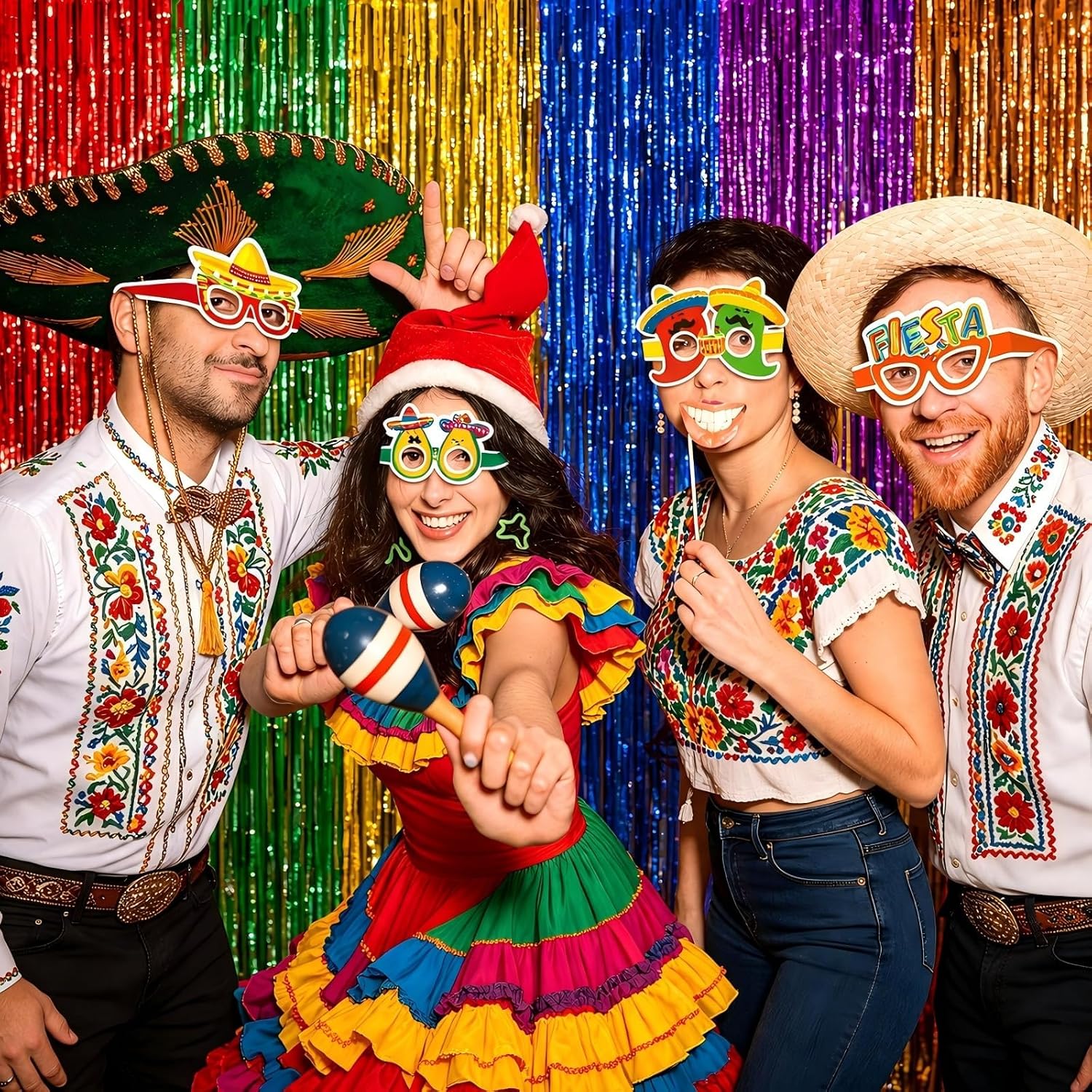 16 Pieces Cinco de Mayo Fiesta Paper Glasses, Colorful Mexican-Themed Eyewear with Sombrero, Cactus Designs for Holiday Photo Booth Props, Party Favors, and Taco Night Accessories for Adults and Kids