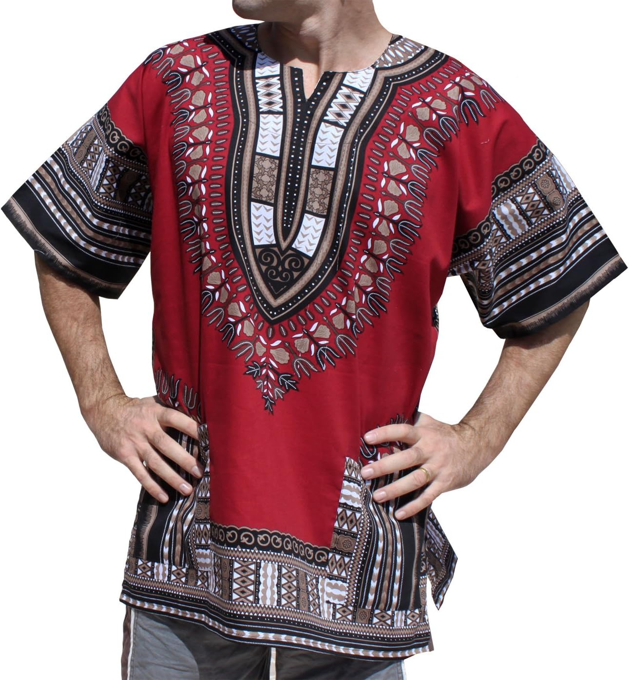 RaanPahMuang Unisex African Bright Dashiki Cotton Shirt Variety Colors