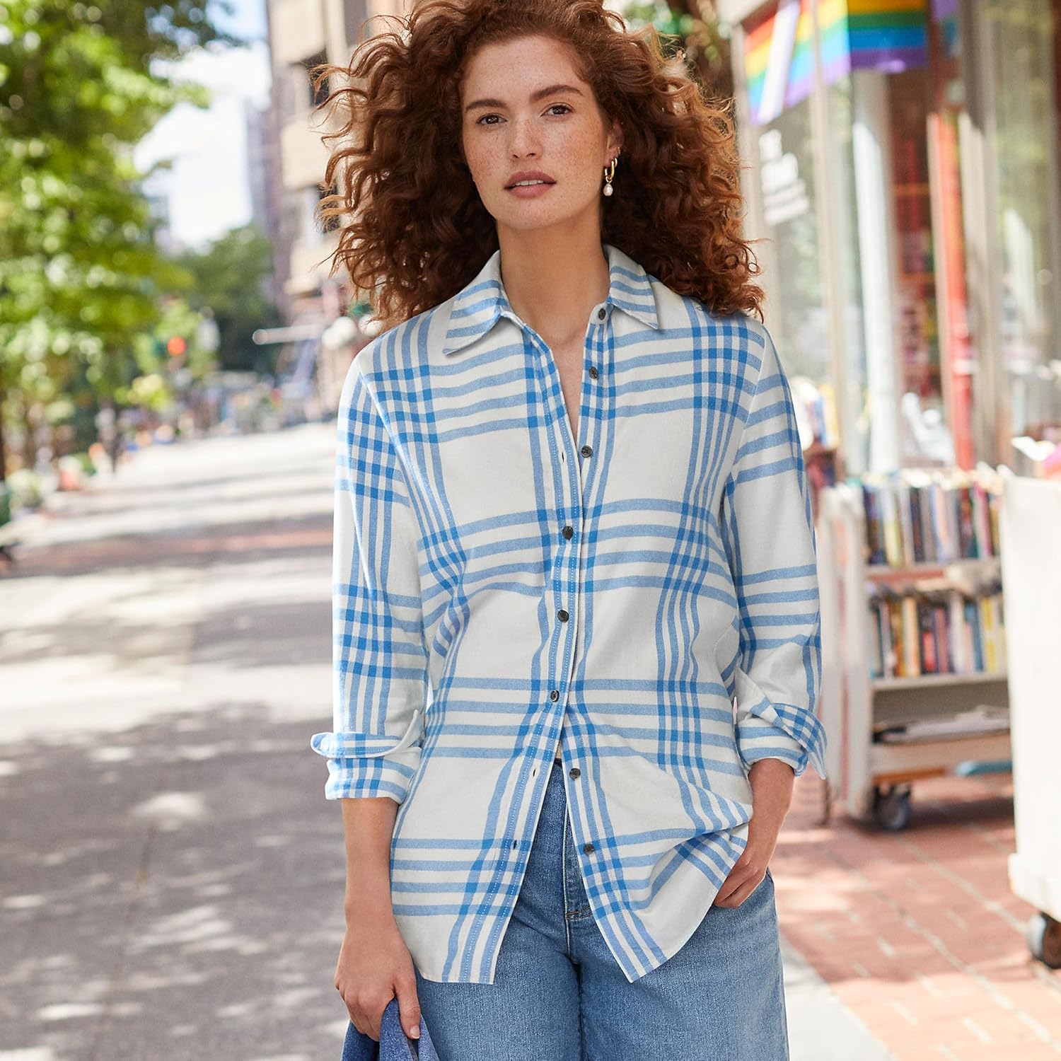 Lands' End Women's Flannel Boyfriend Fit Long Sleeve Shirt