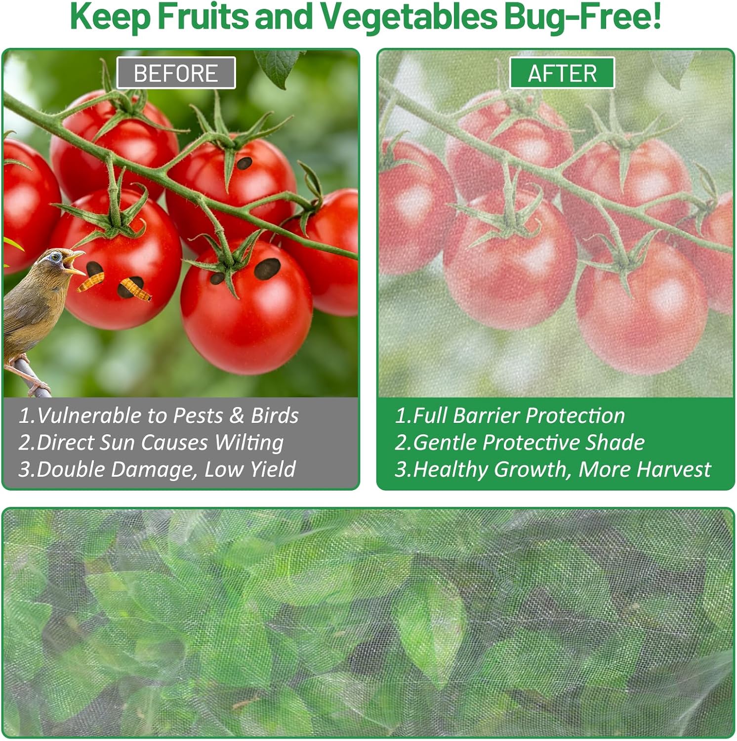 2 Pack Garden Netting for Raised Beds, 6x3FT Raised Bed Cover for Garden Protection, Ultra Fine Mesh Bird Netting Pest Barrier Screen with Drawstring for Protecting Vegetables Fruits Flowers