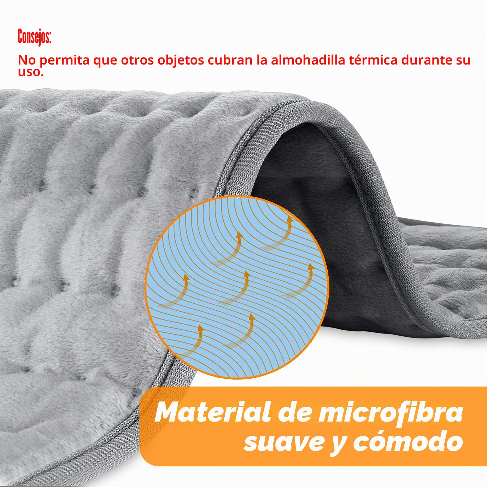 Manta Electrica，Almohadilla TéRmica,Almohadilla De Calefacción EléCtrica Con Apagado AutomáTico Y 6 Temperaturas Almohadilla De Calefacción (Gris Claro, 30x60cm)