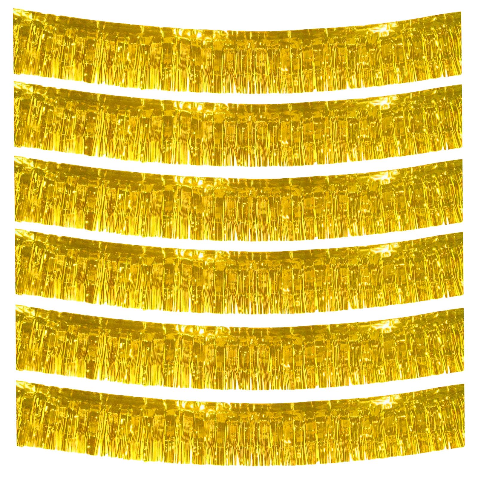 6 Packs 10 Feet Foil Fringe Garland Metallic Foil Tinsel Fringe Garland Wall Hanging Fringe Banner for Parade Floats, Wedding, Christmas，Birthday Party Halloween Decor (Gold)
