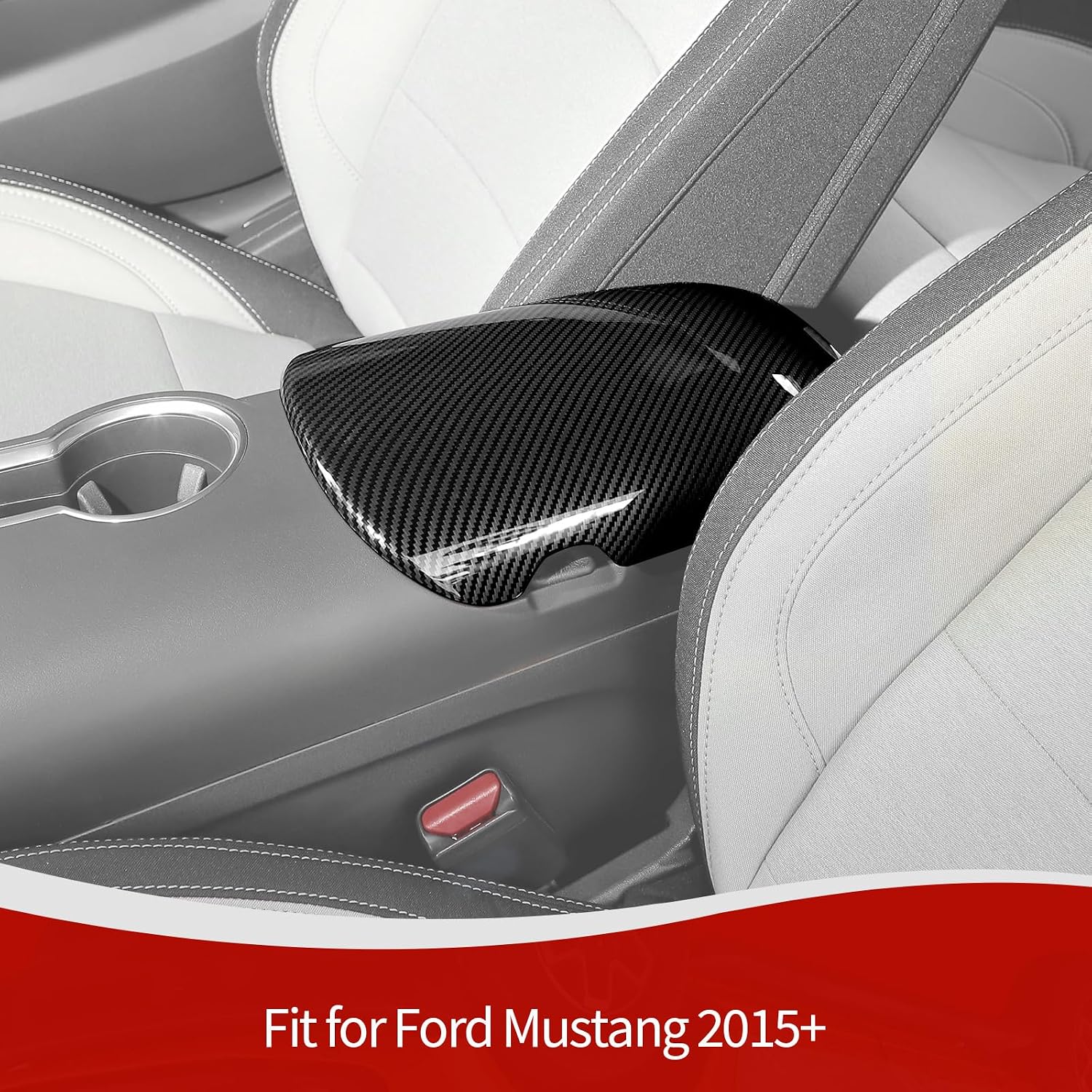 for Mustang Center Console Armrest Cover Trim Fit for Ford Mustang 2015+ Black Carbon Fiber Interior Accessories 1pc
