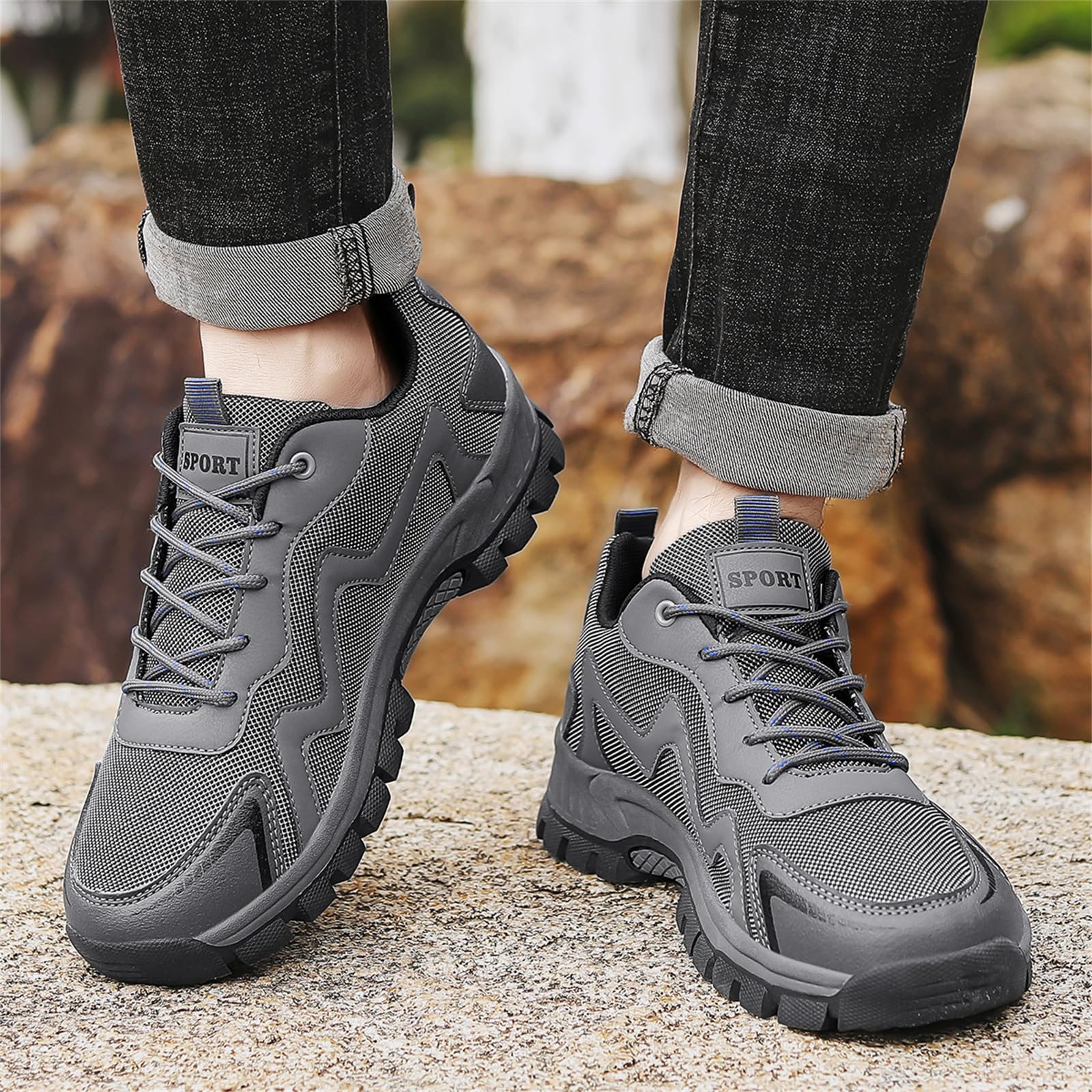 Wanderschuhe Für Herren Zum Wandern Reisen rutschfest Leicht Für Outdoor Camping Arbeit Sneakers Low Top,Grau,40 EU