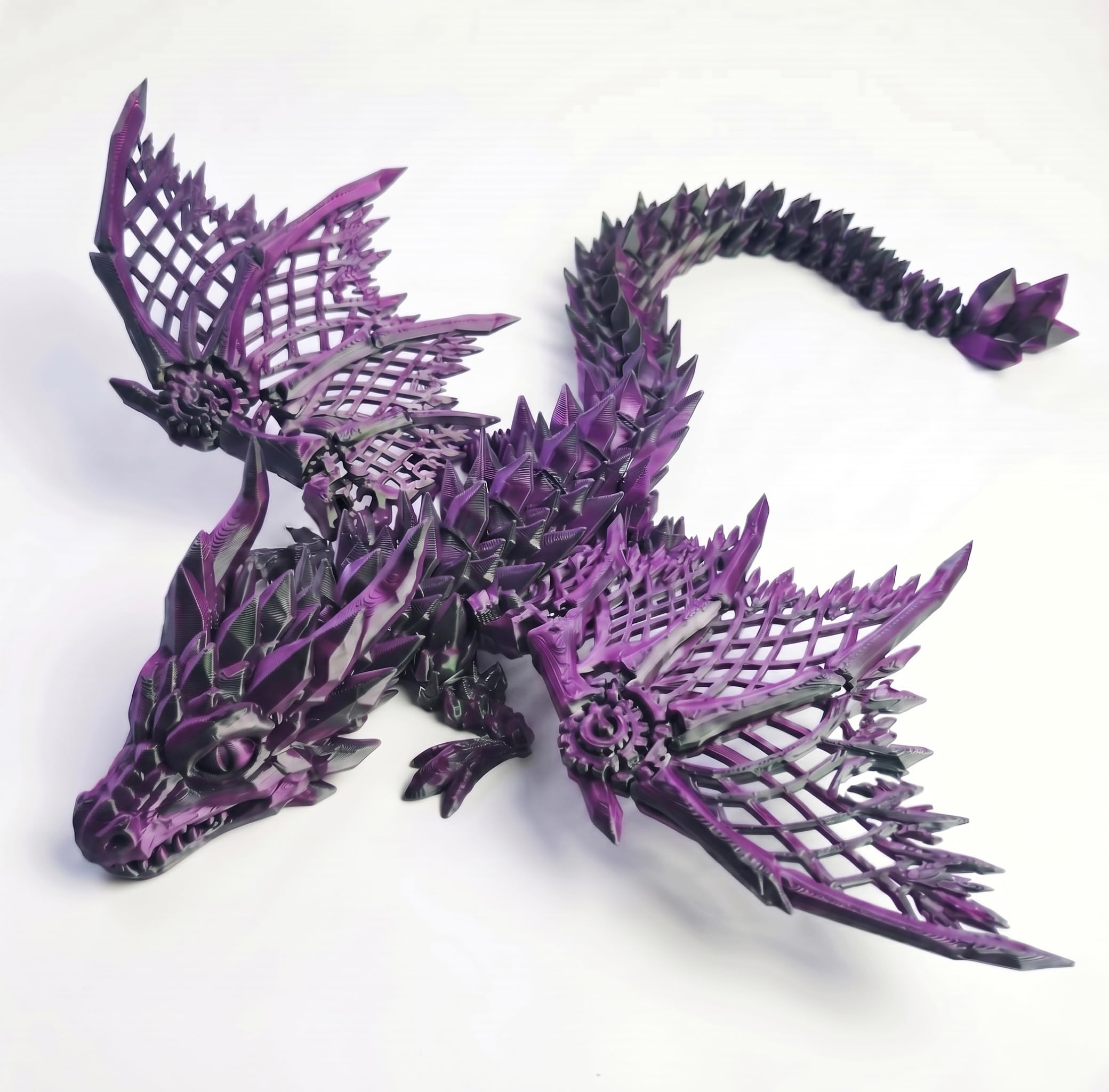 3D Printed Dragon with Wings Fully Articulated Crystal Dragon Toy Posable 3D Printed Animals Action Figure Fantasy Desk Pet and 3D Printed Fidgets for Office and Home Decor (Purple,S)