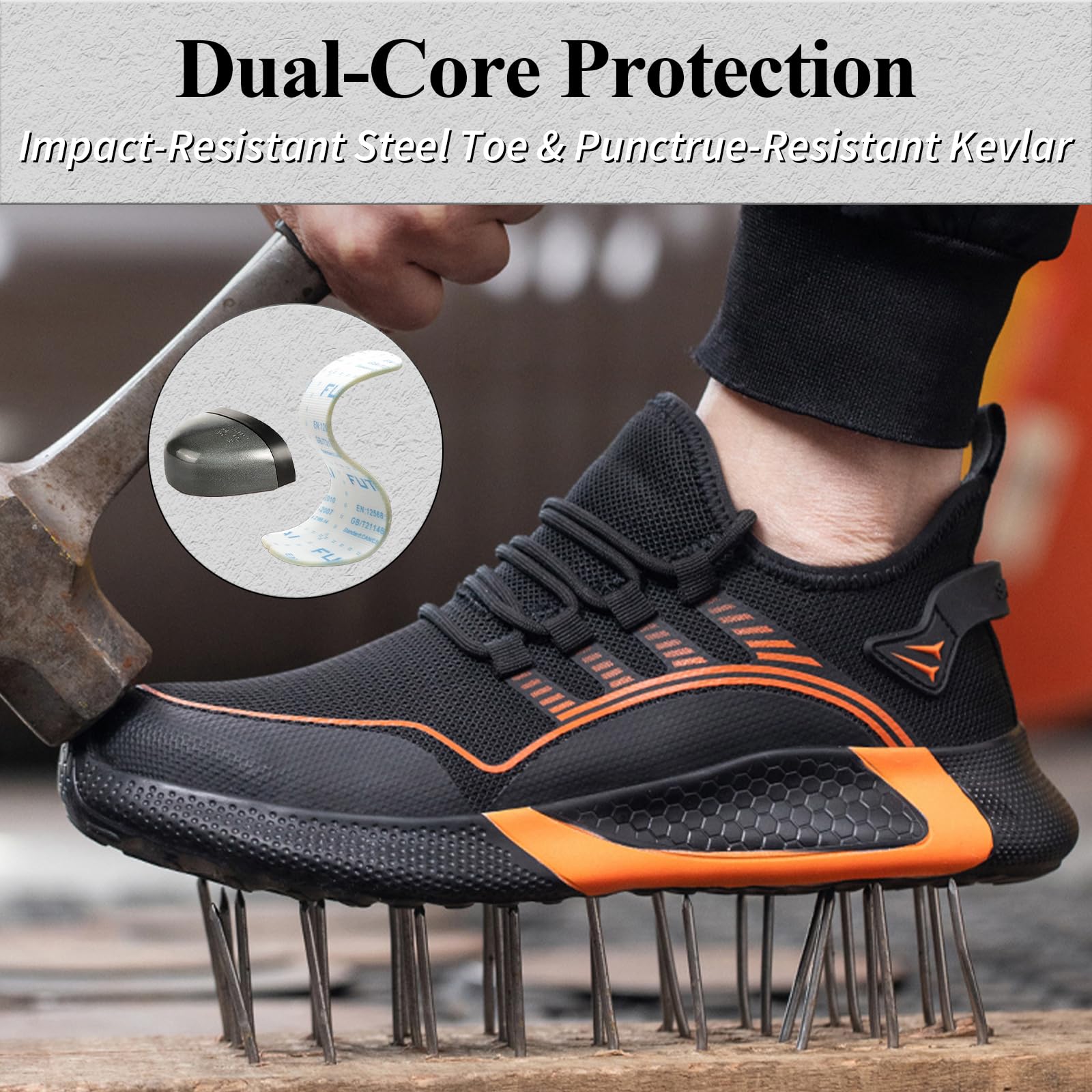 Zapatillas de Seguridad Hombre Mujer Transpirable Zapatos de Seguridad Ligero Antideslizante Zapatillas Trabajo con Puntera de Acero Comodo