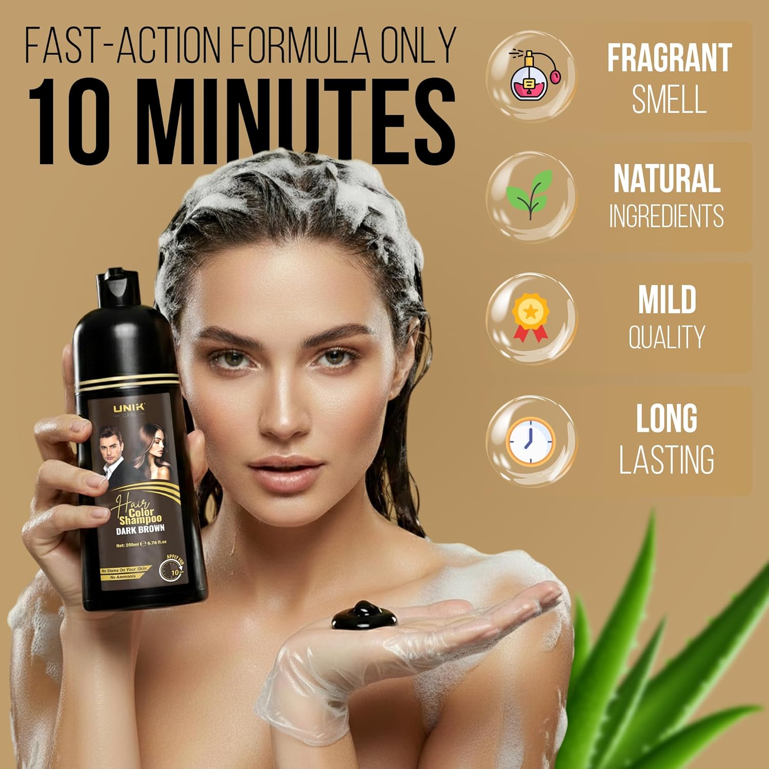 Dark Brown Hair Dye Shampoo 400ml – 3 in 1 Natural Colour Shampoo for Grey Hair – Ammonia-Free Hair Dye for Women & Men - Image 3