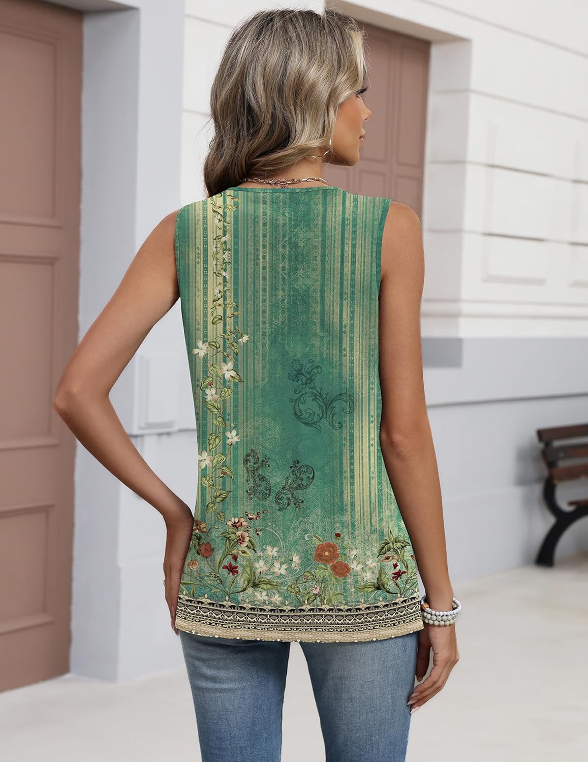 Zeagoo Womens Tank Tops 2026 Sleeveless Pleated V Neck Loose Fit Summer Clothes Flowy Boho Shirts - Image 6