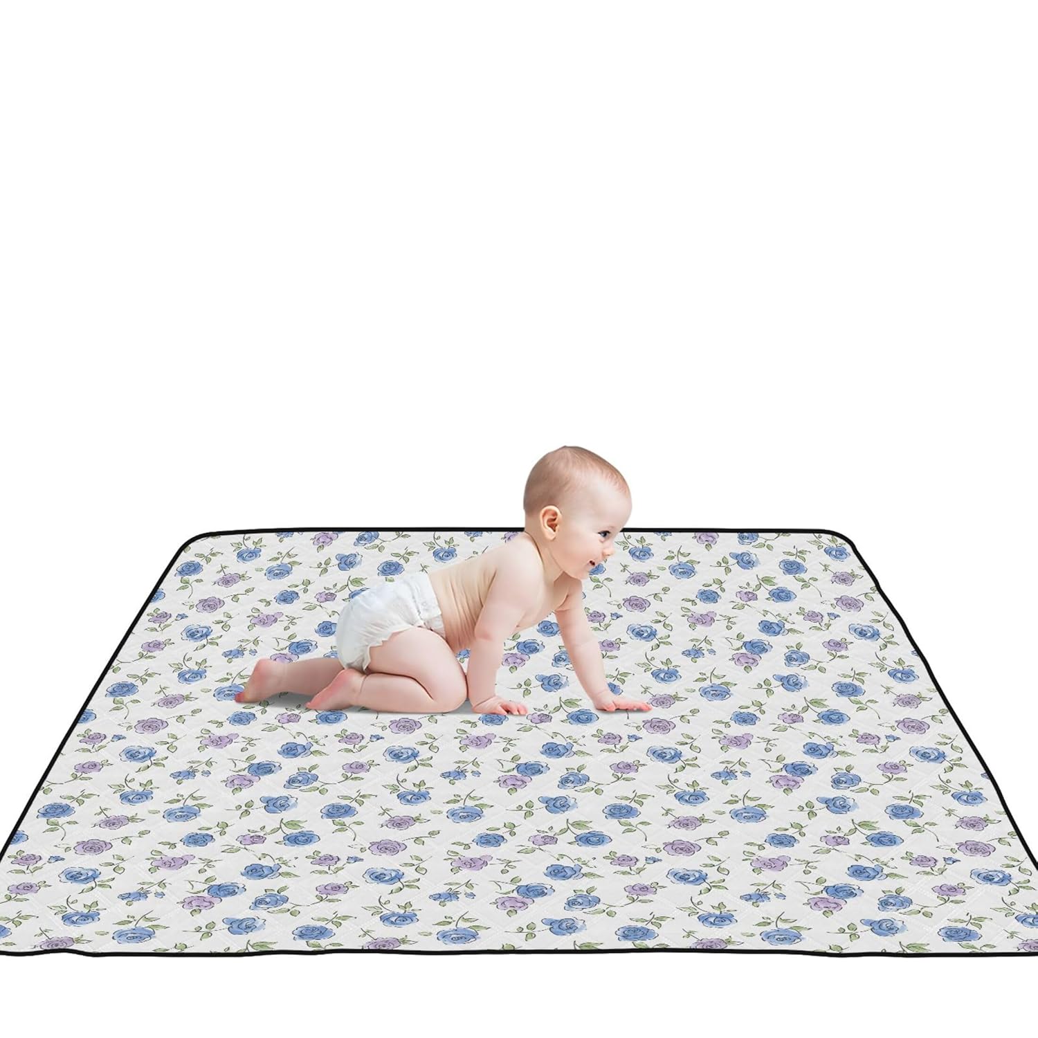 Burbuja Cute Floral Baby Play Mat for Floor 50x50 in, Foldable & Anti-Slip Baby Crawling Mat for Infants Toddlers Kids, Waterproof & Washable