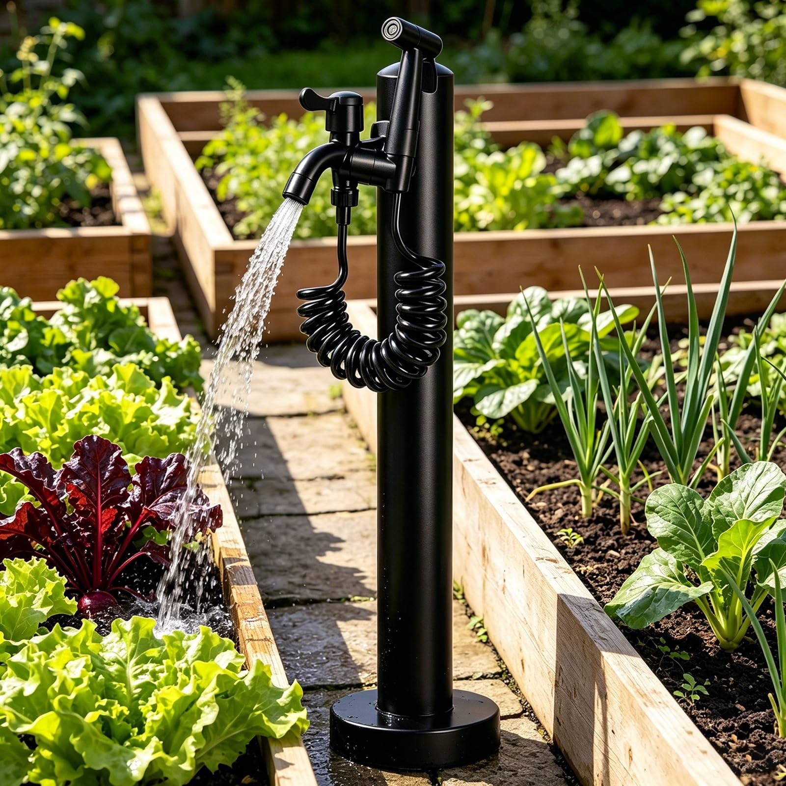 Liyadolaam One Color Cold And Hot Water Black Vertical Column With Faucet And Spray Gun, Yard Hydrant, All Season Outdoor Water Column For Plant Irrigation Household Cleaning(Height: 95Cm/37.4In)