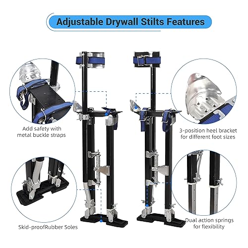 Miniatura 2 de GESEXI Stilts ajustables para paneles de yeso de 15 a 23 pulgadas con rodilleras de protección para pintar pintor color plateado