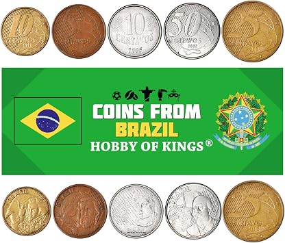 Brazil 5 Mixed Coins | 5 Cruzeiros to 25 Centavos | Brazilian Currency Since 1990