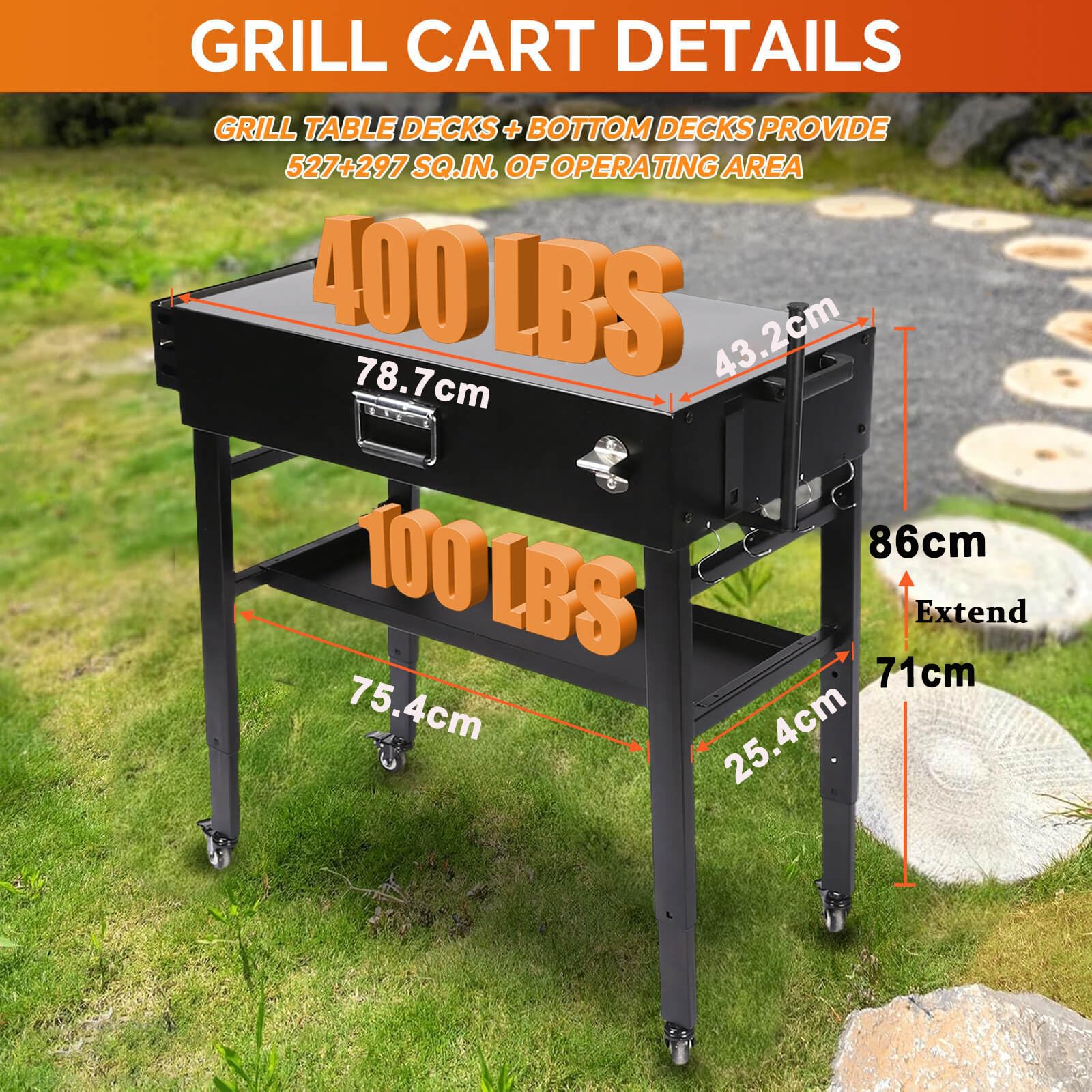 GFTIME Carro de barbacoa Ninja Woodfire OG700, carrito portátil plegable, mesa para Weber Q1000/Q2000, piedra negra, altura