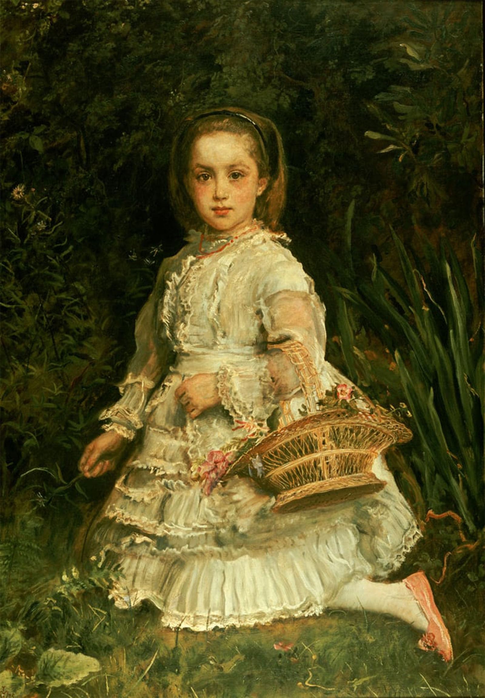 ARTXLXXBN Famous Prints Artwork Pictures Poster Painting Art Portrait of Gracia Full Length Wearing a White Dress Picking Wild Flowers by John Everett Millais for Home Decor 60x90cm