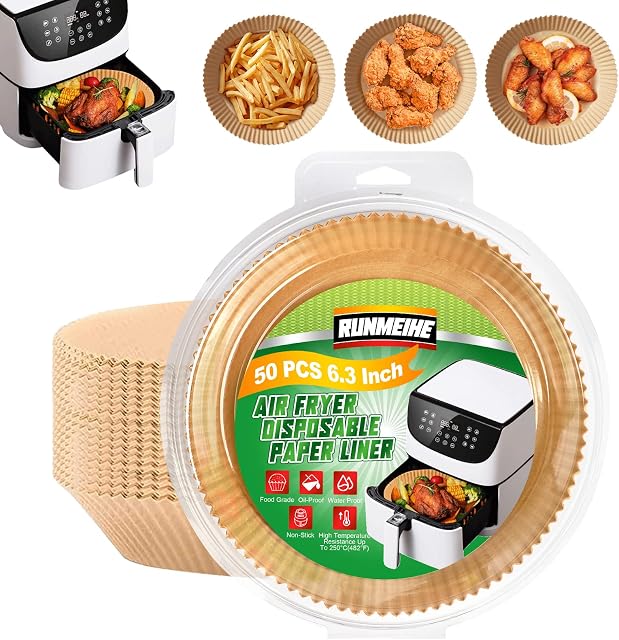 50PCS Air Fryer Liners, Non-Stick Oil-Proof Air Fryer Paper Liners, Water-Proof Air Fryer Disposable Paper Liner, Air Fryer Paper for Air Fryer, Baking, Cooking, Microwave Oven, 16cm 6.3inch