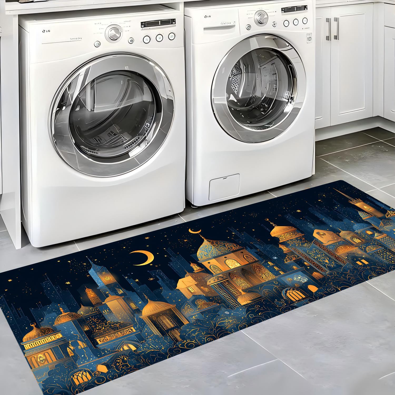 St. Patrick's Day Runner Rug 20x47 inch, Non-Slip Waterproof Laundry Room Rug Kitchen Runner with Festive Designs,Outdoor Indoor Entryway Floor Mat Home Decor (Ramadan Mubarak, 20x47 inch)