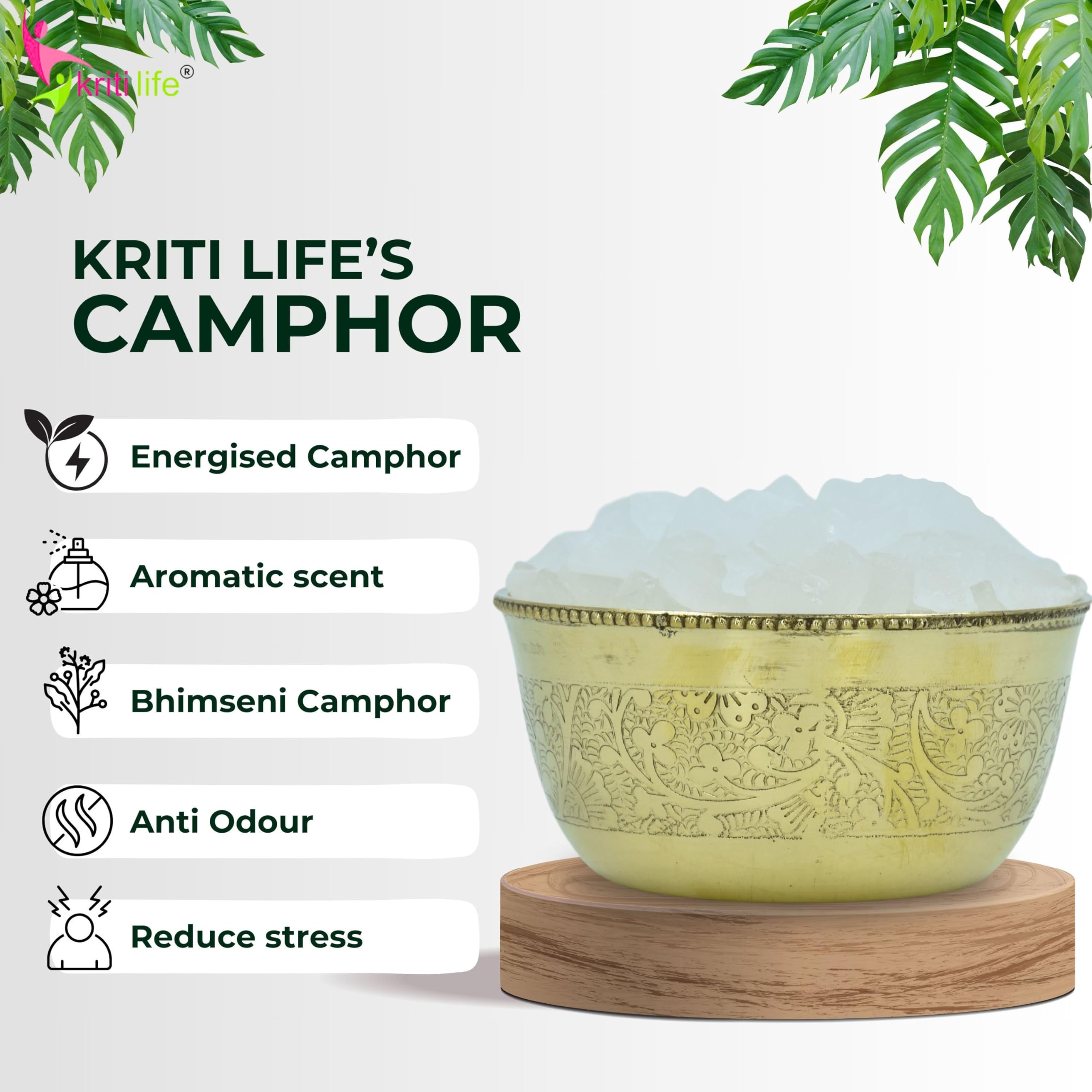 Kriti Life Energised Camphor Feng Shui 500 Gram | Organic Pure White Kapoor for Pooja Hawan | Home Fragrance | Aromatherapy | Kapoor Dani & Diffuser Suitable - Image 4 thumbnail