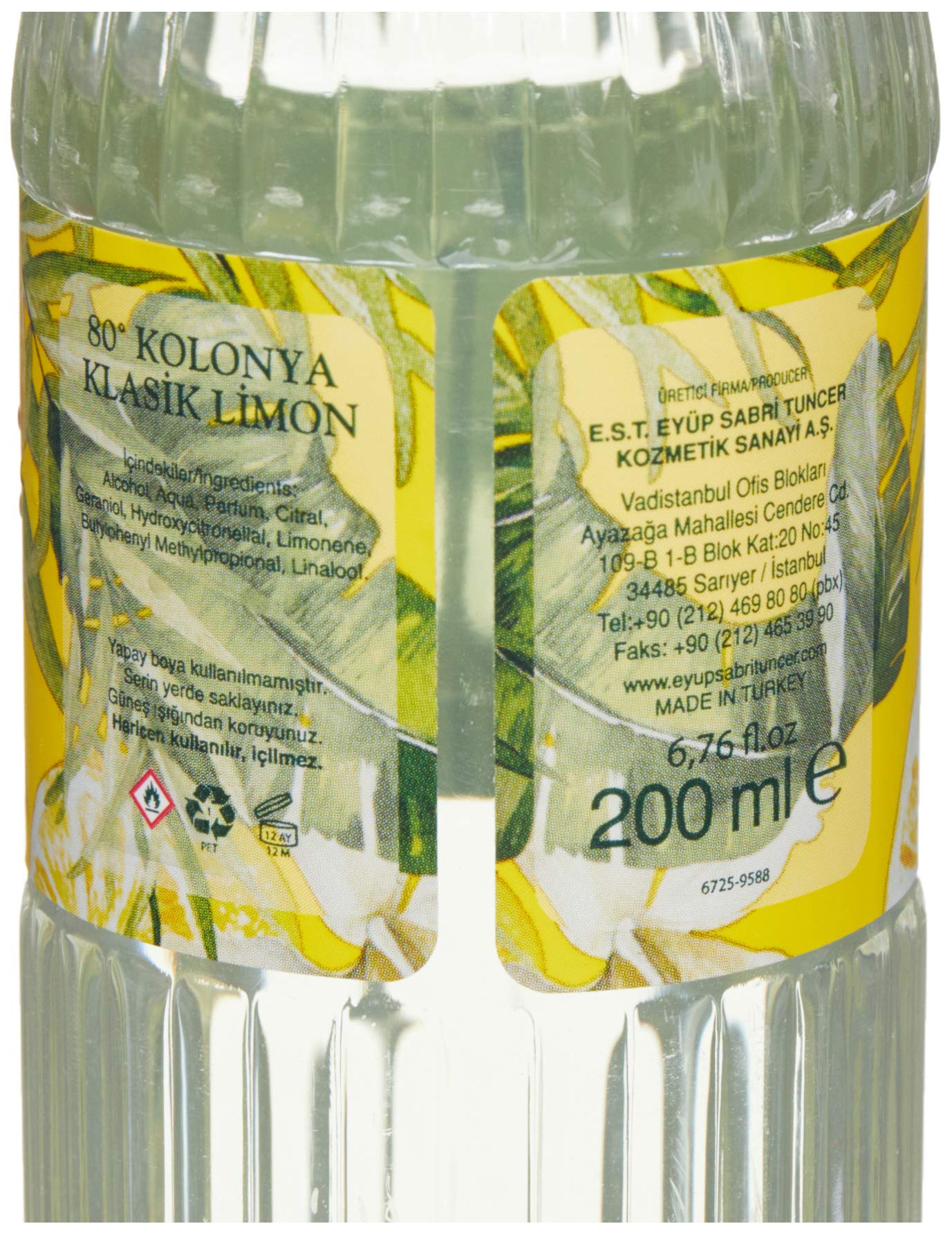 Eyüp Sabri Tuncer Limon Kolonyasi 200 Ml Silindir Pet Şişe 1 Paket (1 x 200 ml) (2 paketi)