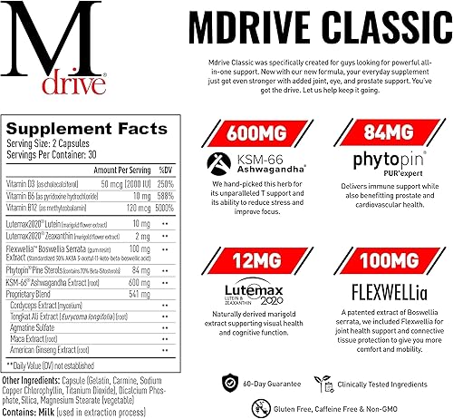 Miniatura 3 de Mdrive Brain - Batido de salud nootrópico y cognitivo para la memoria, el estado de alerta y la concentración, paquete de suplemento clásico todo en