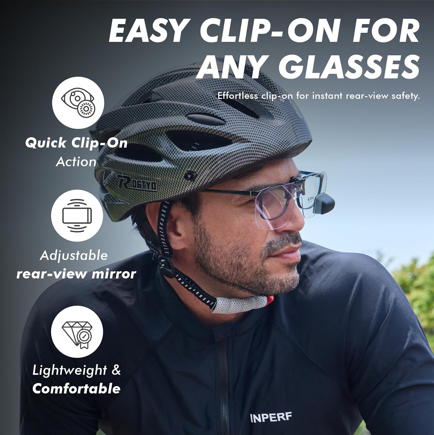 TriEye Clip-On Sunglasses Over Prescription Glasses with Rearview Mirror – Polarized or Clear Cycling Lenses 140 & 145 mm
