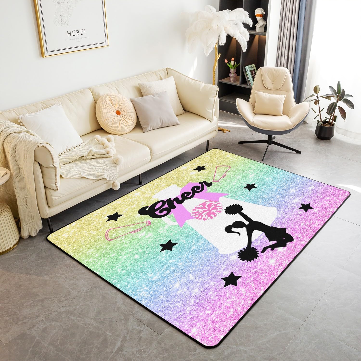 Alfombra de sala animadora arcoíris para crear un espacio de juegos vibrante en dormitorios