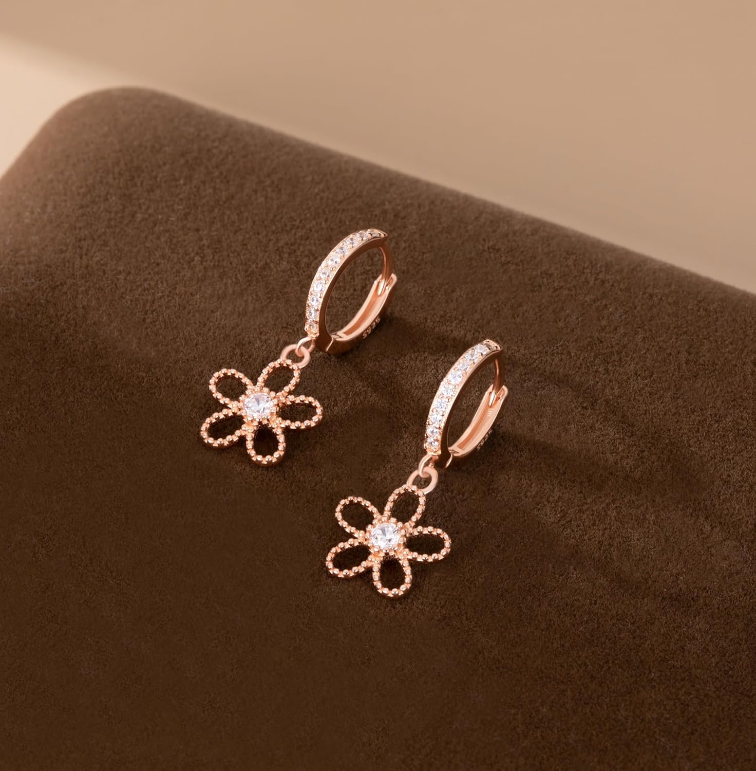 Reffeer Solid 925 Sterling Silver CZ Flower Hoop Earrings Drops for Women Girls Flower Hoop Earrings Huggie - Image 4