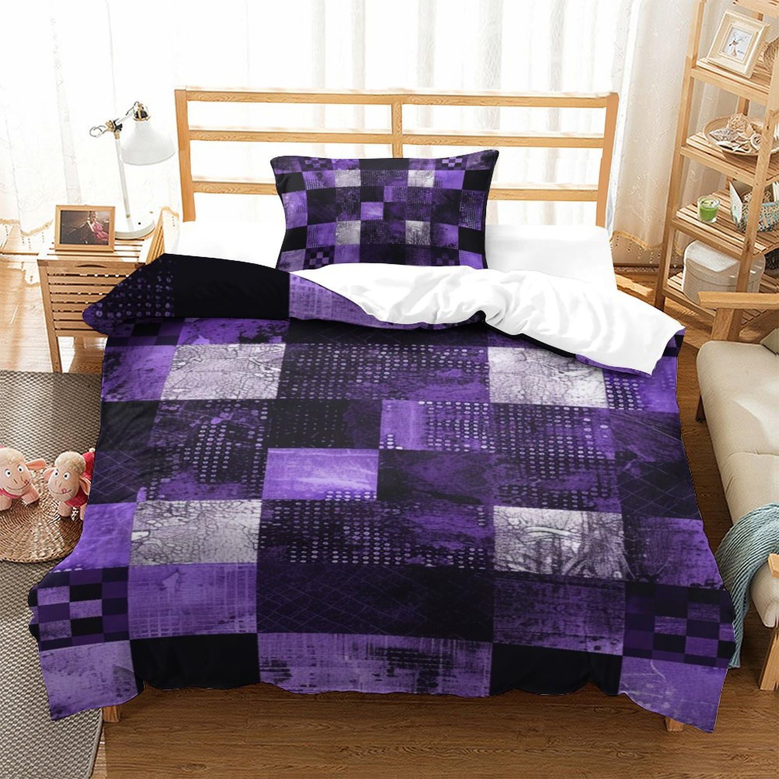 Housse de couette 3 pièces anti-plis et facile à repasser en microfibre douce 135x200cm