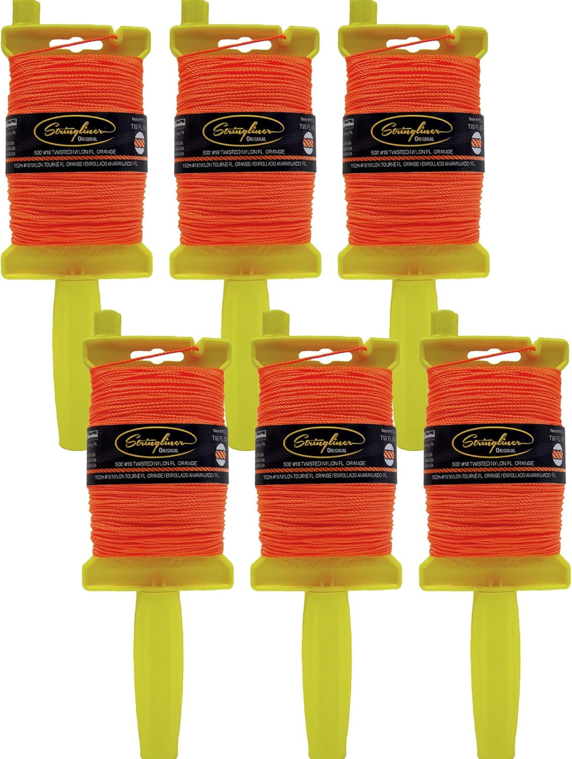 11706 Original Mason’s Line Reels. Stringliner® Original TWISTED FL ORANGE 500'. (6 Pack)