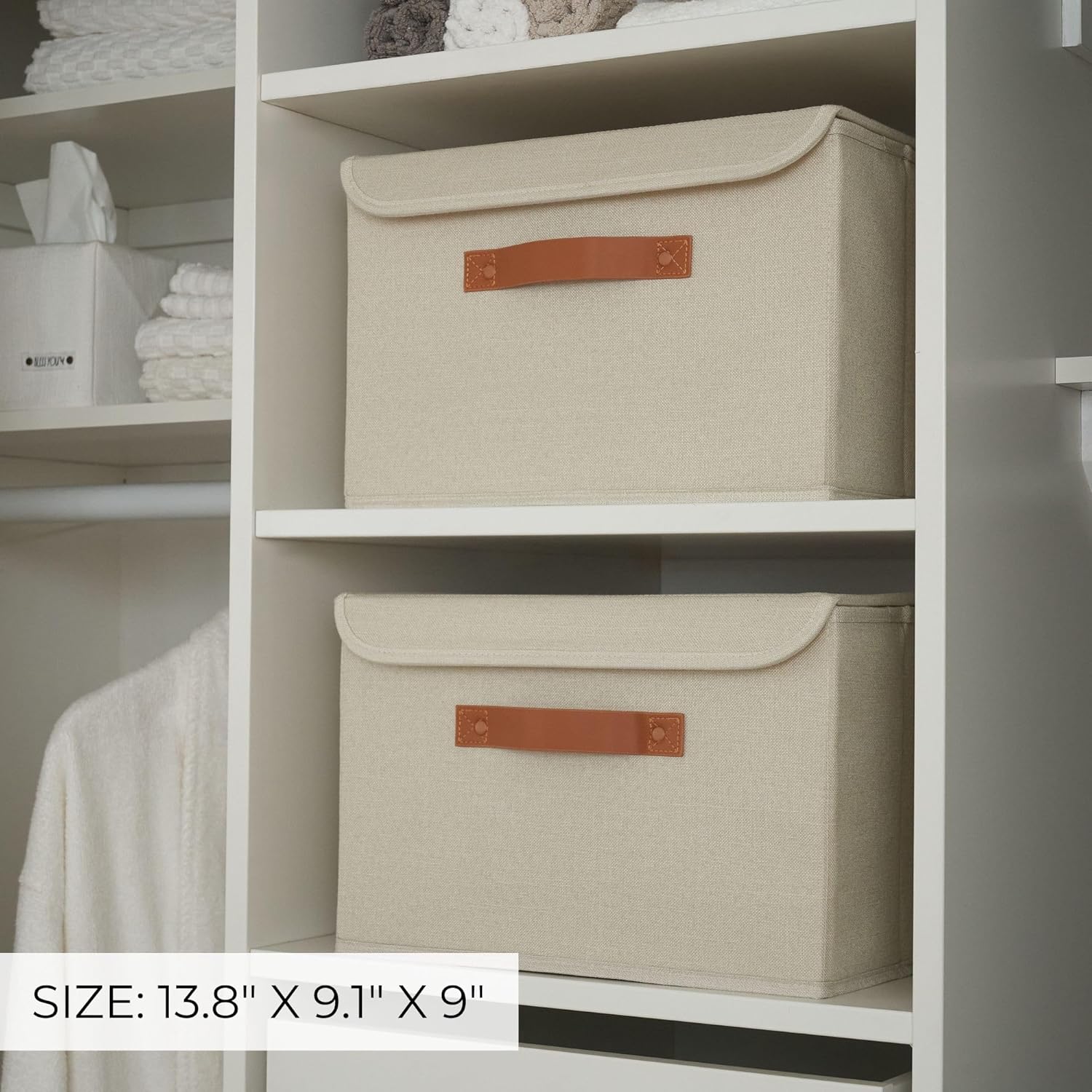 ZICOTO Decorative Linen Storage Boxes with Lids - Large Set of 2 Organizer Bins for Your Home Decor - The Perfect Container to Safely Store Photos, Documents and Memory Box Keepsakes in Style