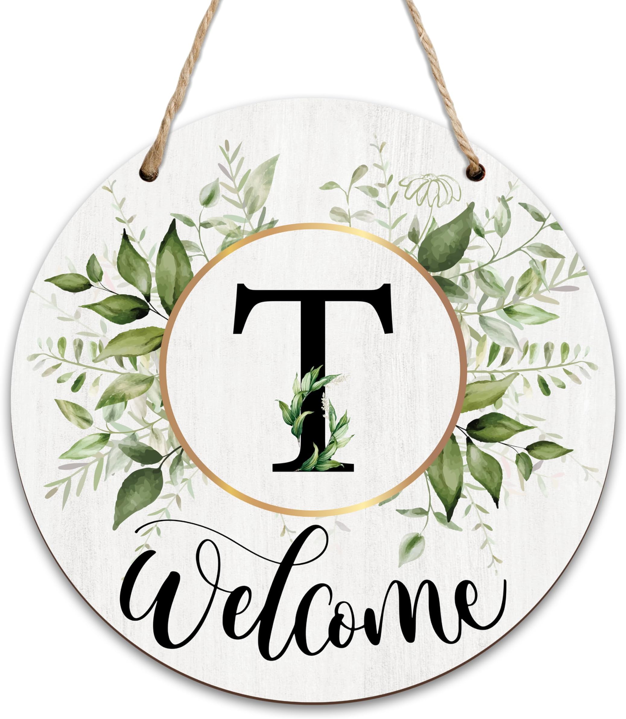 Letter T Wreaths Welcome Sign For Front Door, Greenery Boho Decorations Monogram Sign For Home, Initial Door Signs Wreath For All Seasons, Last Name Signs Housewarming Gifts For Friends Family -20