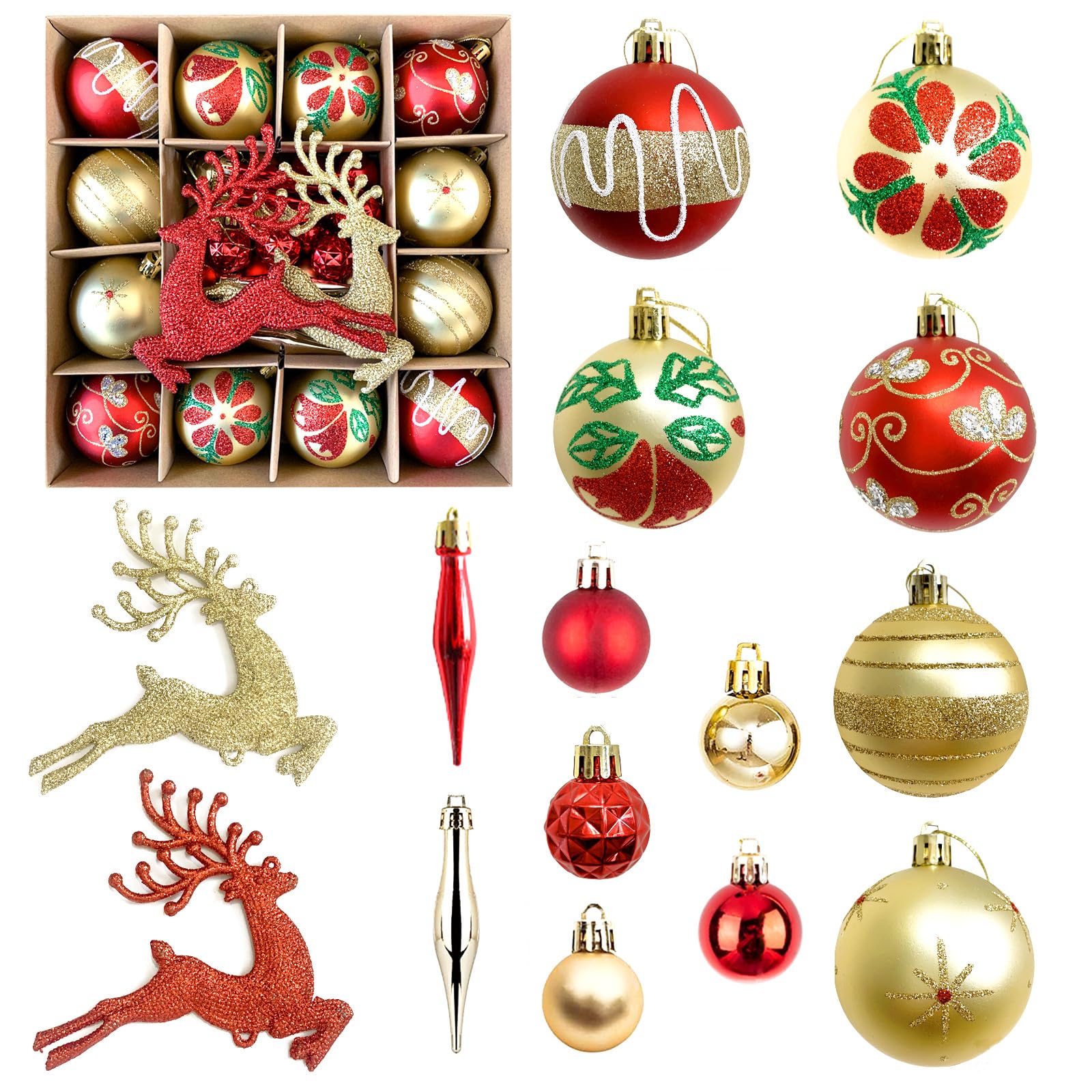 Amazon.co.jp: クリスマス ボール 直径3cm/6cm 6種類 豪華 40個 飾り