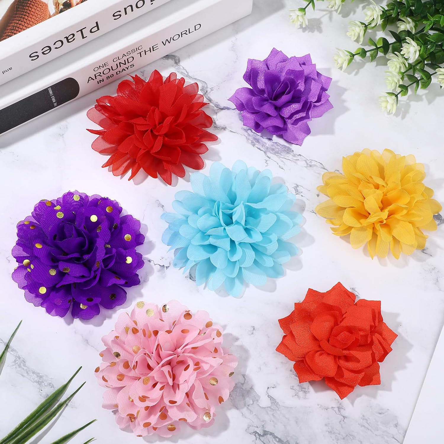 Tondiamo 84 Pcs Dog Collar Flower Bow Accessories Bulk Multi Color Dog Pet Charms Bow Tie Soft Cute Chiffon Pet Flower Collar for Puppy Small Medium Large Puppy Dogs Cat Accessory