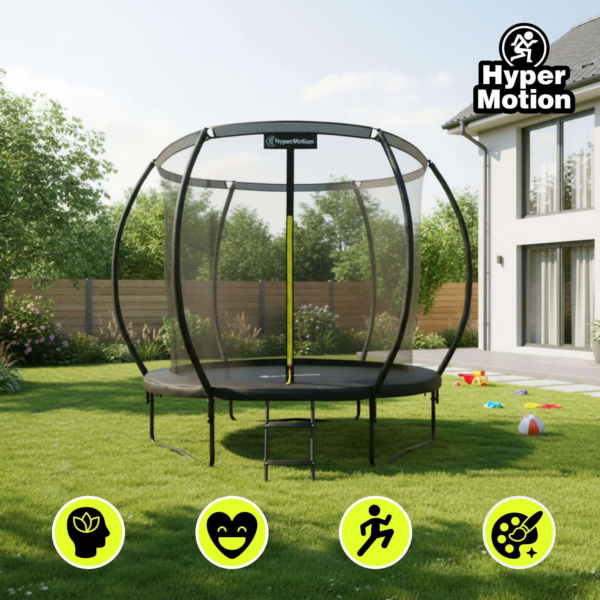 Hypermotion Cama Elastica Niños Exterior - Trampolín de Jardín 244/305/366/430/487 cm Trampolines para Niños con Red de Seguridad - De Secado rápido y Resistente al Agua – Rebote excelente