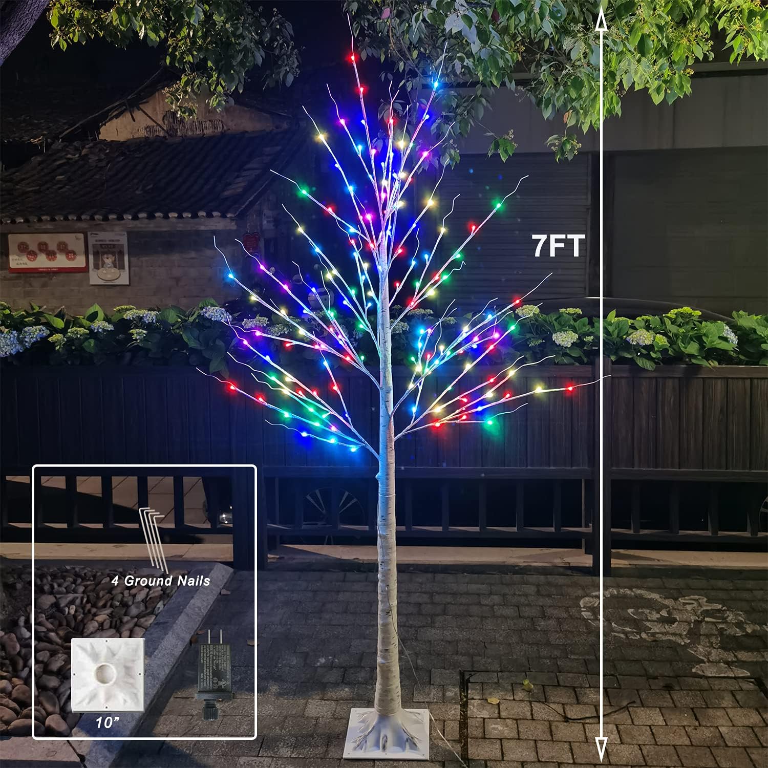 7 FT Colorful Birch Tree with Lights - Prelit Artificial Branches, 150 LED Colors Changing Light Up White Tree for Christmas, Halloween, Home Garden Decor