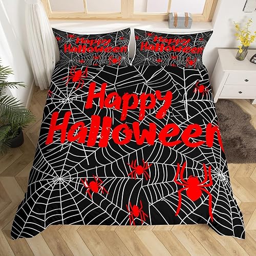 Miniatura 8 de Erosebridal Funda de edredón de murciélago de Halloween, tamaño King, juego de ropa de cama de luna para adultos, hombres y mujeres, funda de