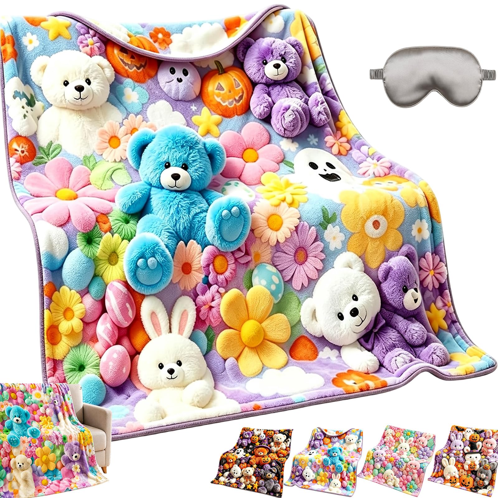 Teddy Pastel Floral Print Throw Blanket Soft Plush Flannel (C,40*60in)