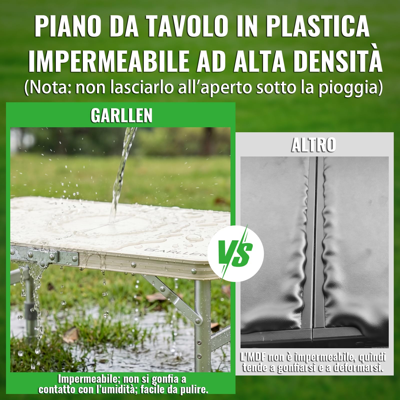 GARLLEN Tavolino da Campeggio Pieghevole,58x40 cm,Piano in Plastica-Bianco | 3 Altezze Regolabili(26/48/70cm),Leggero e Portatile,Tavolo Multifunzionale per Pesca Barbecue Balcone/Portata Massima 30KG