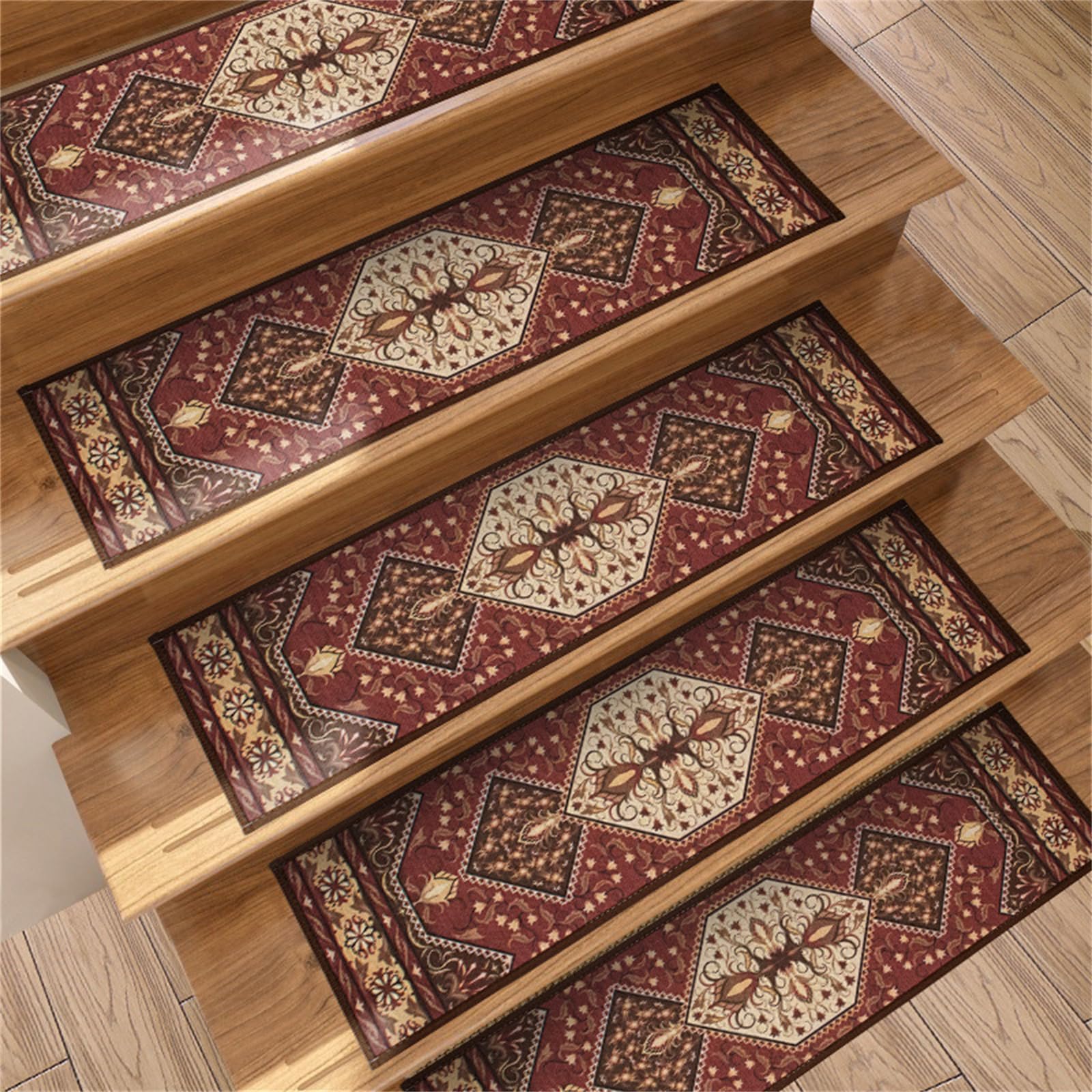 TYYCKJ Carpet Stair Treads Self Adhesive, Non-Slip Carpet Stair Runner Carpet Stairs Mats Removable Reused for Kids Elders and Pets (15pc,Bohemia 5)