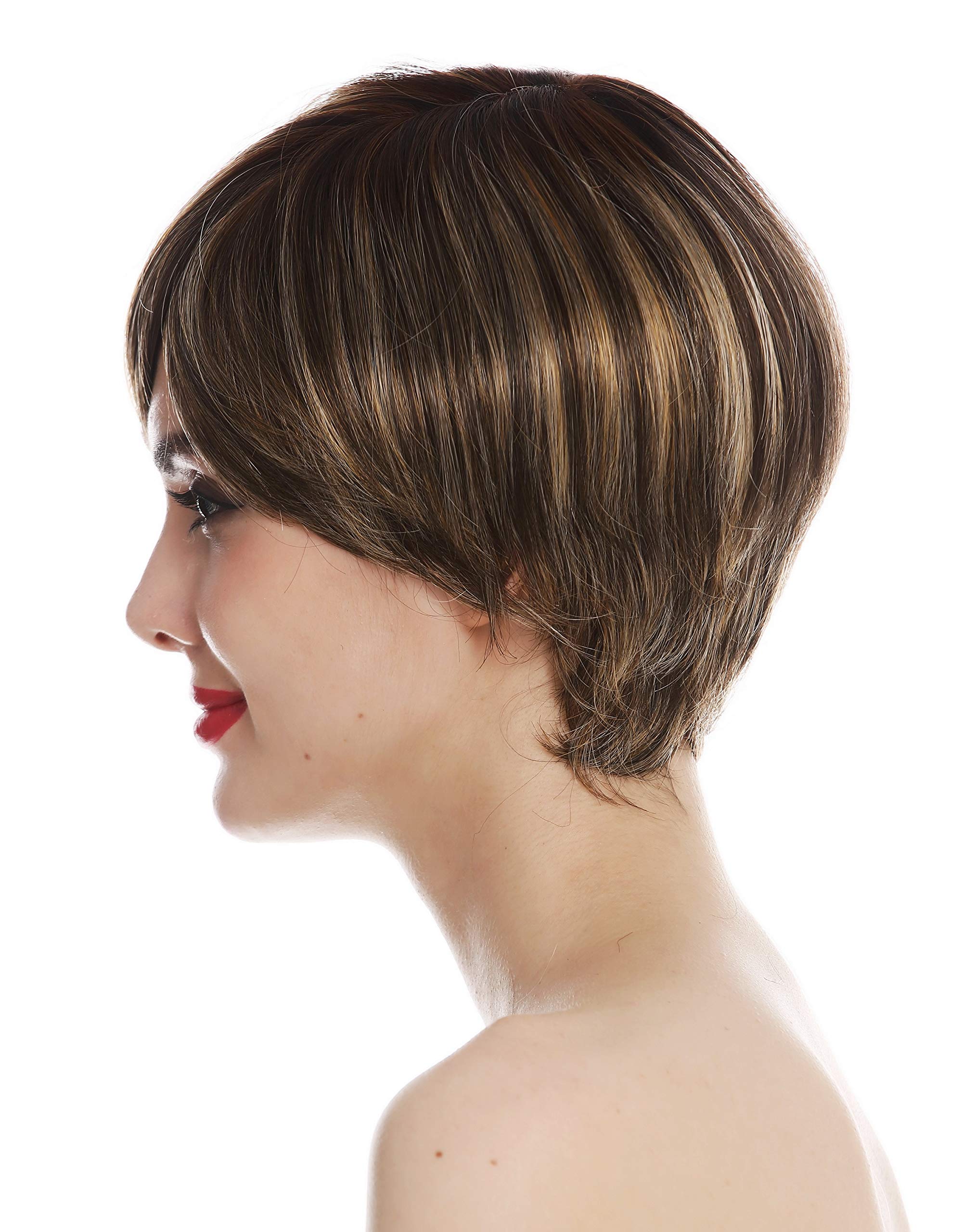 WIG ME UP - DW3042-MT-WALNUT Parrucca Donna Monofilamento Corta Liscia Pettinatura alla paggio Castano Biondo Mèches