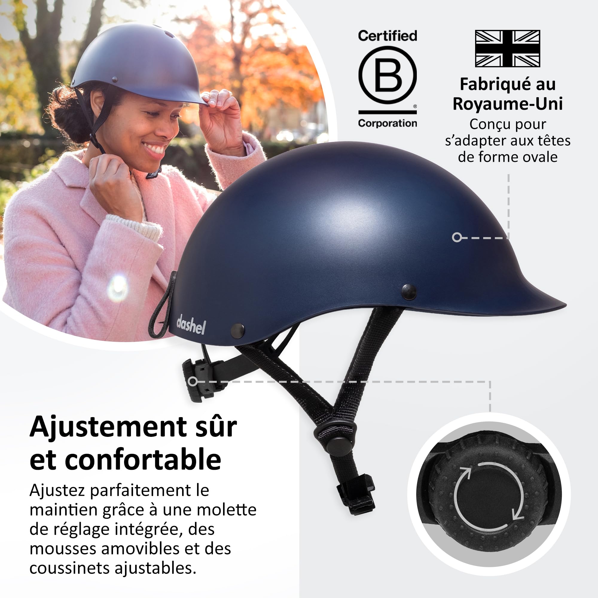 Dashel Recycle Casque Vélo Adulte – Fabriqué au Royaume-Uni, Casque Urbain léger Homme & Femme, CE EN1078, Casque Fin Polyvalent pour la Ville