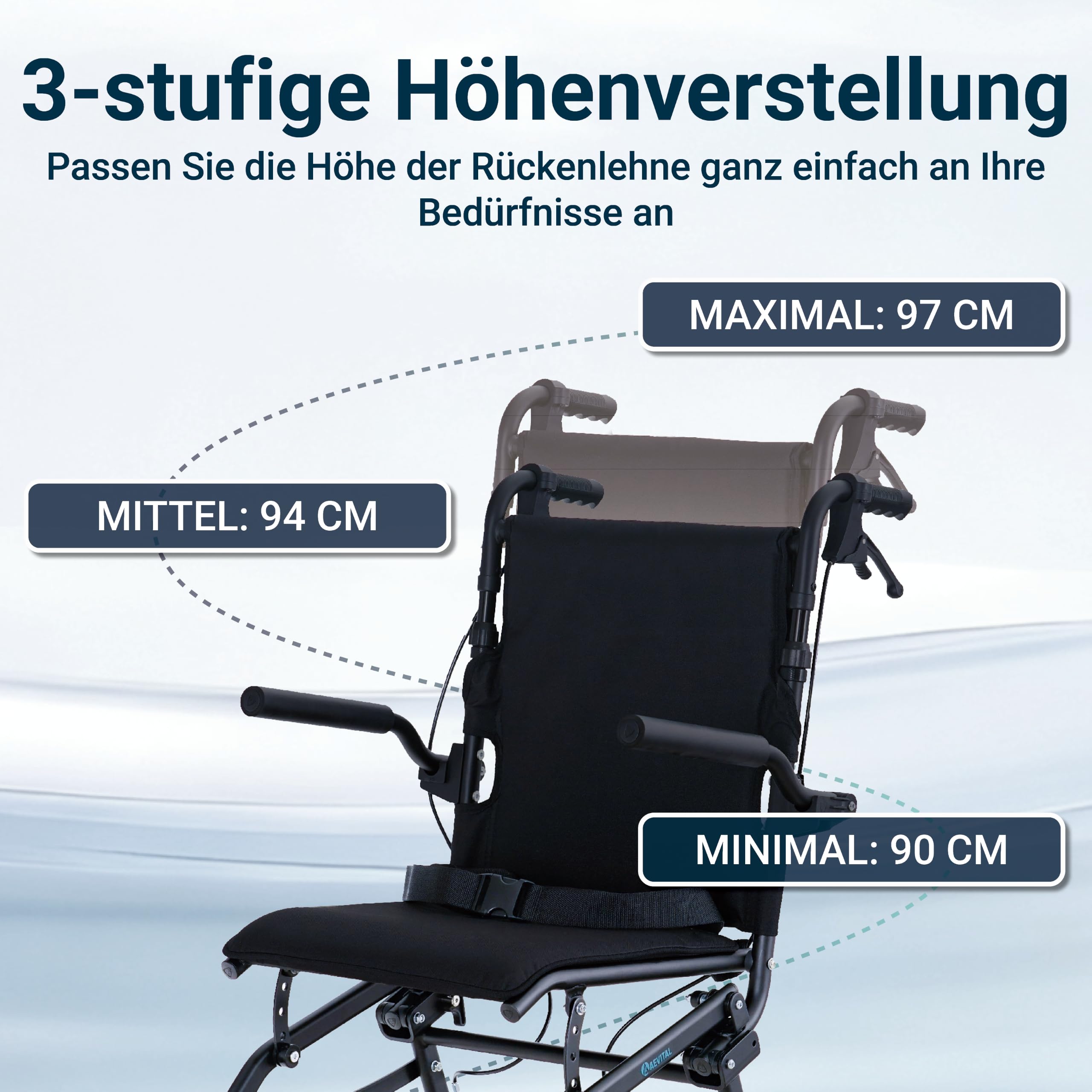 Rollstuhl Leicht Faltbar Schmal Rollstühle bis 100 kg | Klappbarer Rollstuhl mit Verstellbarer Höhe, Ergonomischen Griffen, 360° Rädern, Schmaler für Wohnung und Reisen