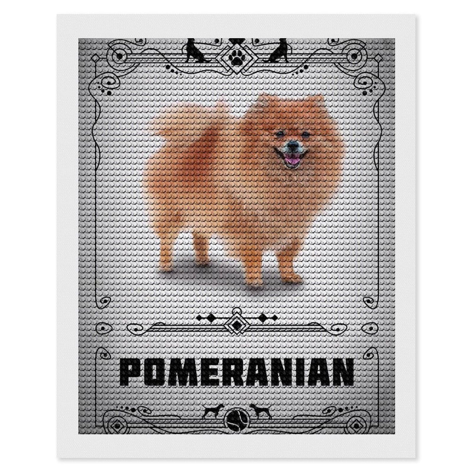 Junmoney Pomeranian Diamond Painting Set 16"x20", Modern Decor, for Beginners, Printed Canvas, Thoughtful Handmade Gift, with Tool Kit