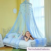 Vista 2 de FIOBEE Toldo de cama para habitación de niñas, cortinas con luces LED, mosquitera, decoración de habitación de princesa con estrellas y mariposas