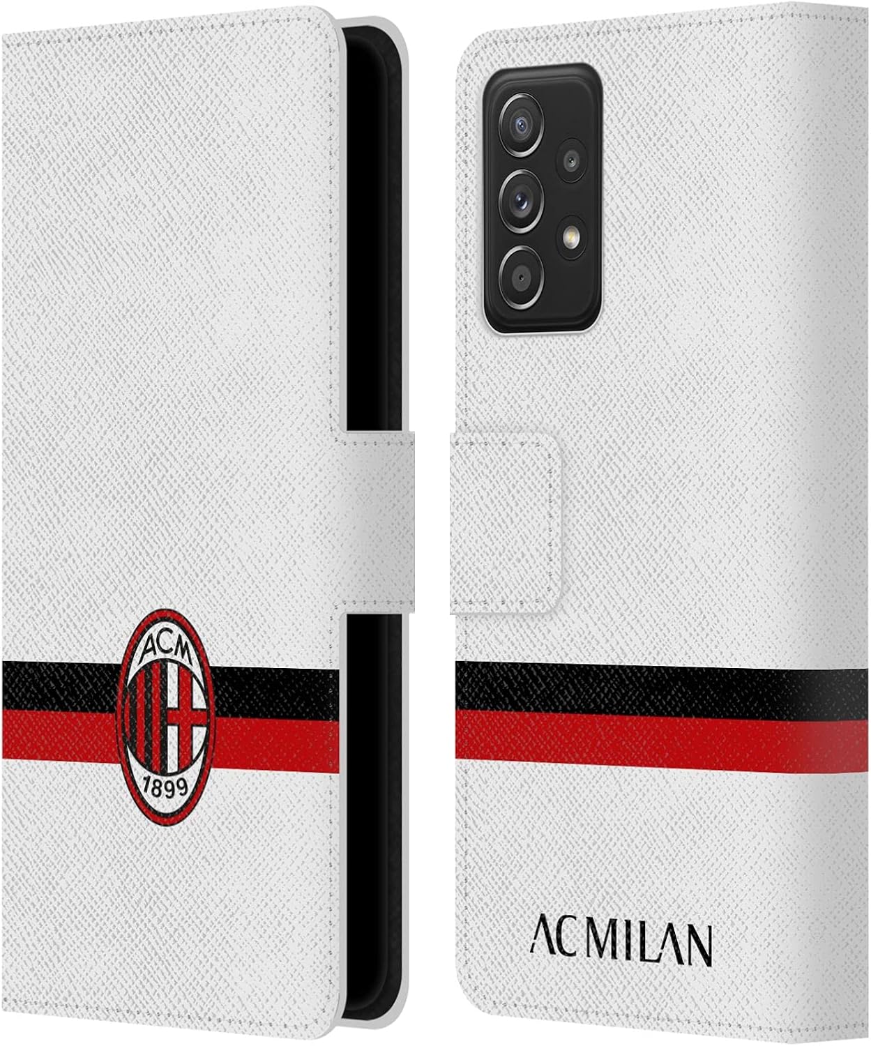 Head Case Designs Officially Licensed AC Milan White Crest Leather Wallet Case Compatible with Galaxy A52 / A52s / 5G (2021)