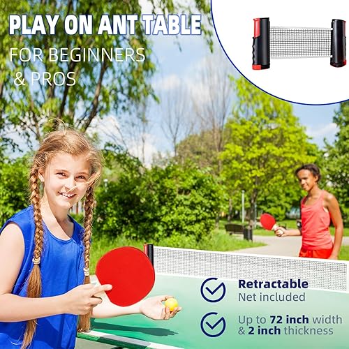 Miniatura 4 de Ping Pong Paddles Set, Portable Table Tennis Paddles Set with Retractable Tennis Net, 2 Rackets, 6 Balls and Carry Bag for IndoorOutdoor Games