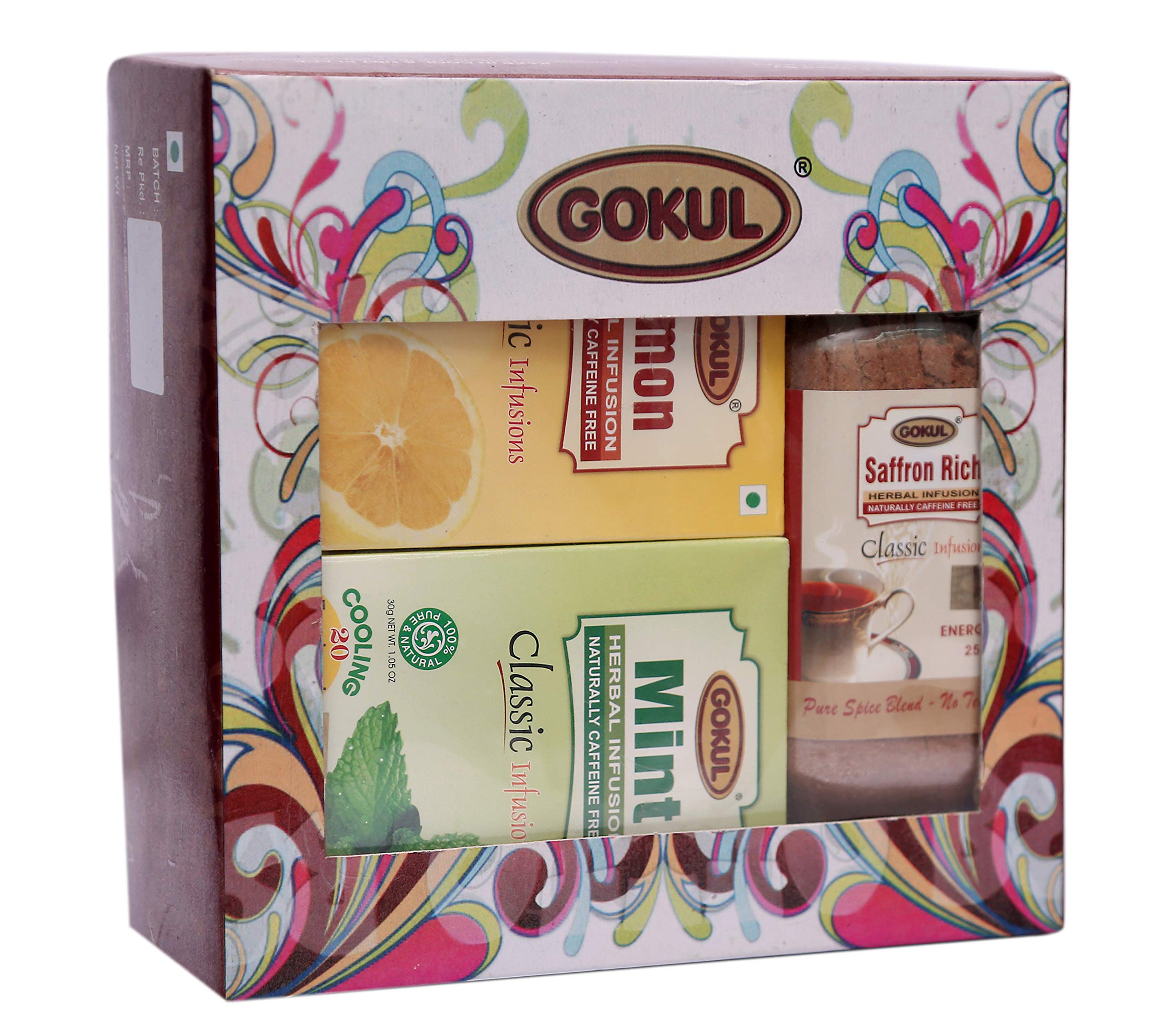 Gokul Herbal Infusion Lemon Tea Bag 20, Mint Tea Bag20, Saffron Rich 250G Gift Pack (B08L4T6L1Q) Amazon Price History, Amazon Price Tracker