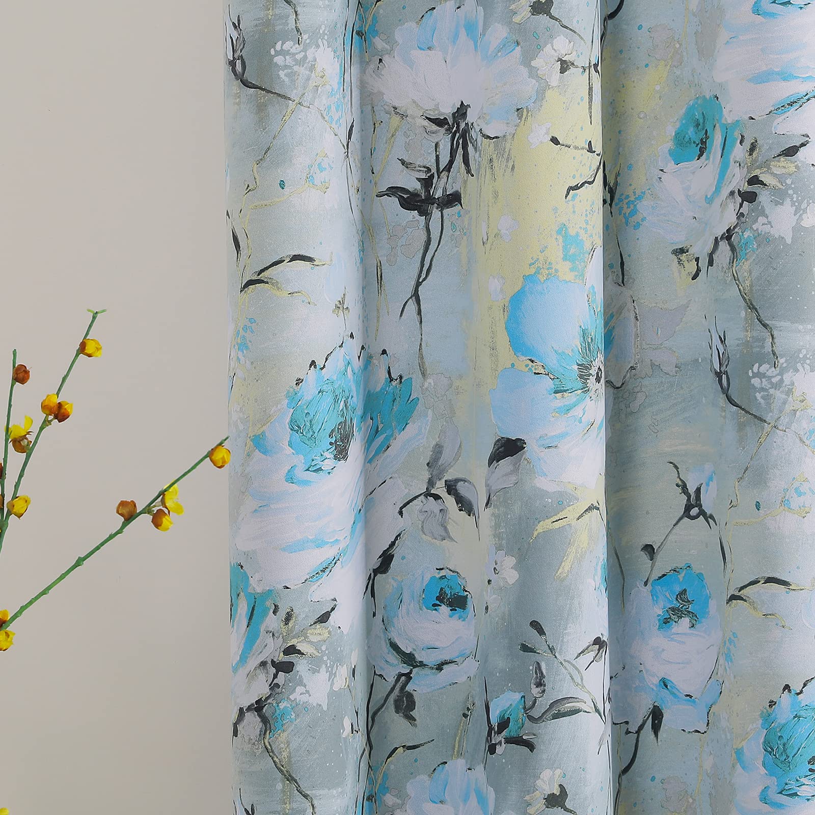 MYSKY HOME Floral Curtains 84 inches Long 2 Panels Blue Curtains for Bedroom/Living Room Thermal Insulated Flower Printed Window Drapes with Grommet,