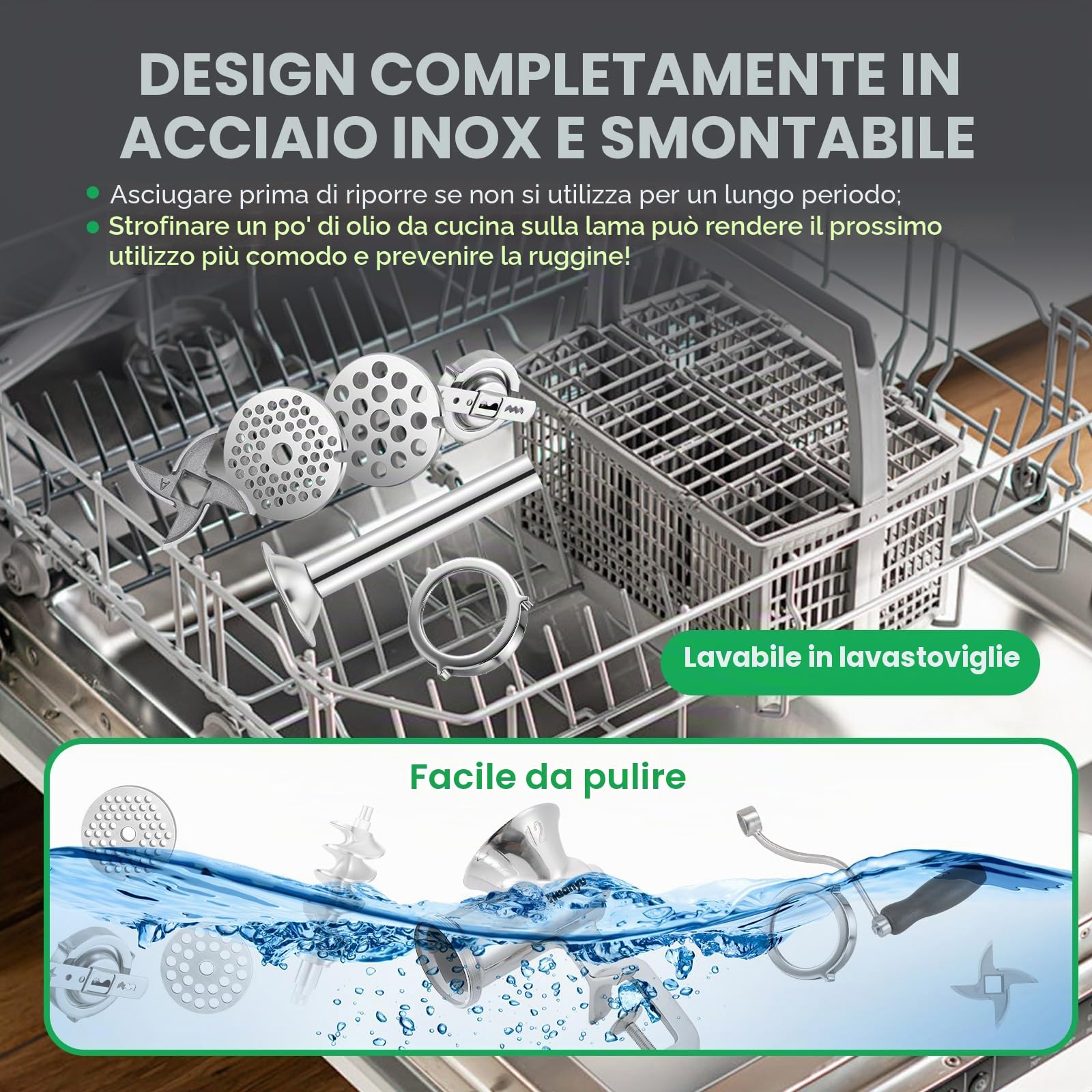 Huanyu Tritacarne Manuale in Acciaio Inox e Salsicciaio - Lavabile in Lavastoviglie - Taglia 12